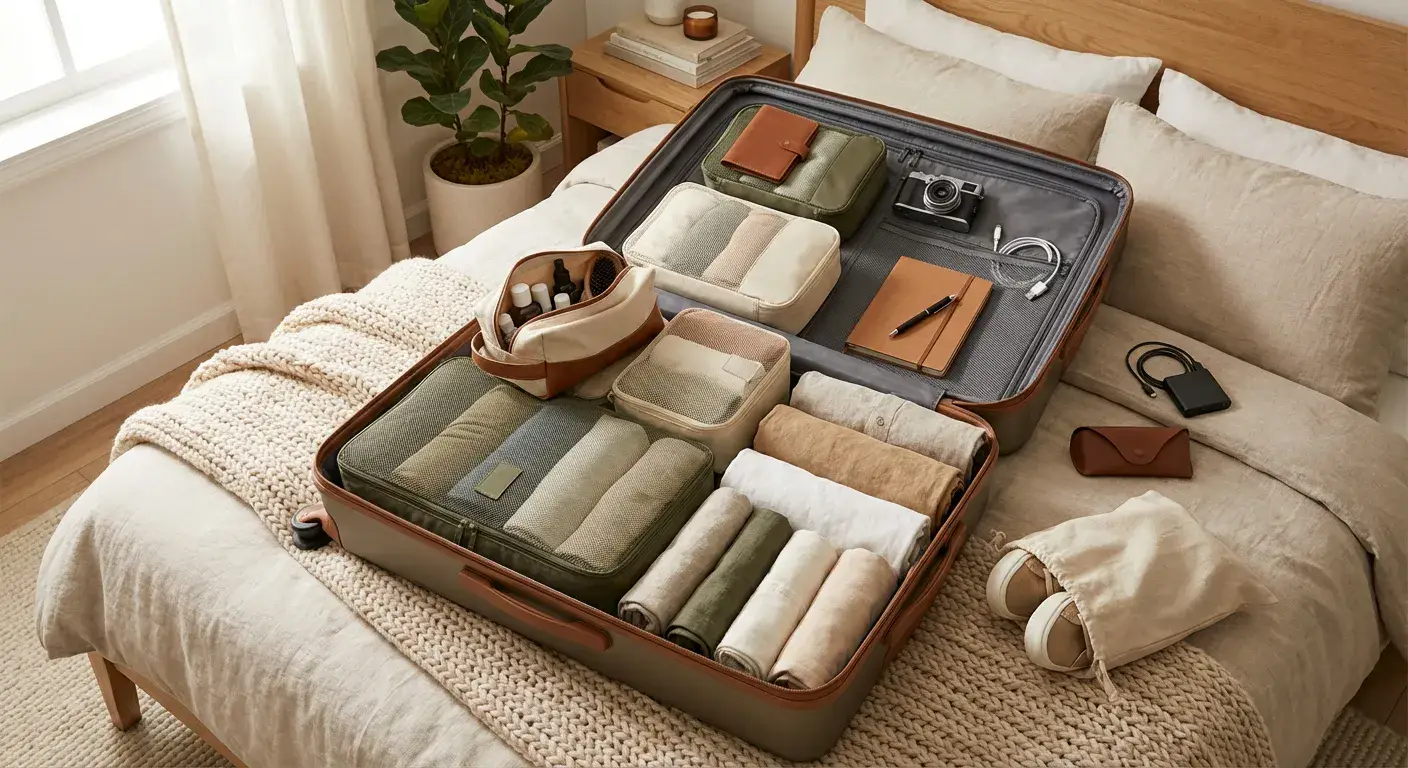 Moderne Koffer aufgereiht für die Reise