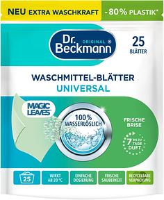 Dr. Beckmann MAGIC LEAVES Waschmittel-Blätter UNIVERSAL | vordosierte & wasserlösliche Waschblätter | platzsparend und leicht anzuwenden | 25 Blätter