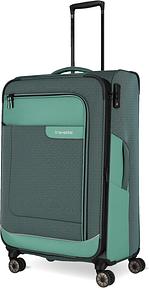 Travelite 4-Rad Koffer Größe L Weichschale aus recyceltem Material, Gepäck Serie VIIA: Trolley mit Dehnfalte + Kantenschutz, 77 cm, 91-103 Liter