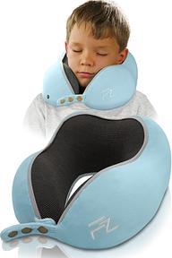 FLOWZOOM Nackenkissen Kinder ab 6 J., Memory Foam Reisekissen, Ergonomisches Kinder-Nackenkissen für Flugzeug, Auto und Zug