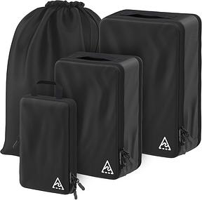4 pcs Compression Packing Bags Cubes Set with HybridMax Double-Capacity Design - Packing Cubes for Travel Compression to Maximize Limited Luggage Space, Black