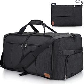 120L Foldable Collapsible Waterproof Travel Duffel Bag for Men and Women | with Shoe Compartment, Black, 34" Duffle for Weekender Gym Sport, Tear Resistant