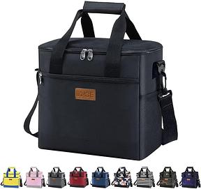 iknoe 24 Can Insulated Cooler Bag, Leakproof Lunch Tote Bag Black | 600D oxford, PEVA lining, 5mm foam padding, leakproof seams, multi-pockets, shoulder strap, for work, beach, picnic