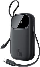 Baseus QPow3 Powerbank 45W 20000mAh mit 2 integriertem USB-C Kabel, Power Bank PD3.0 QC4.0, 3 USB C und 1 USB A, LED Display Schnellladefunktion für iPhone 17/16/15 Pro Max, iPad, Galaxy, Schwarz