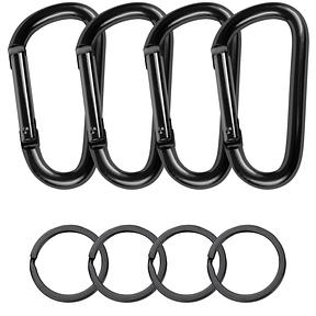Pack of 4 Carabiner Hooks Aluminium Carabiner Hook D-Clip Carabiner for Hammocks Camping Accessories Black