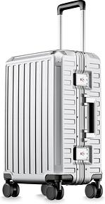LUGGEX Koffer Trolleys, Koffer Klein ohne Reißverschluss, 100% PC Hartschalenkoffer Reisekoffer mit Aluminium Rahmen, 8 Spinner Rollen, TSA Schloss, Silber, 55,8 x 37 x 24 cm, 36L