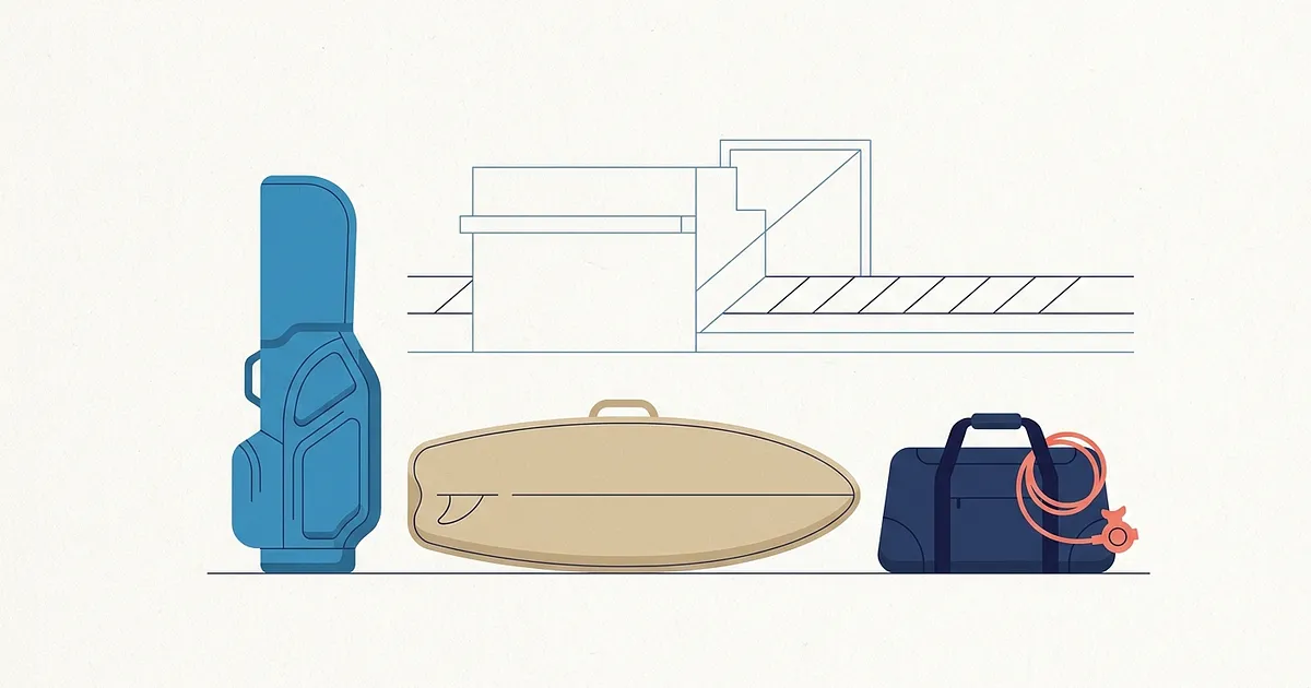 Sportgepäck im Flugzeug 2026: Golfschläger, Surfboard und Tauchgepäck sicher mitnehmen