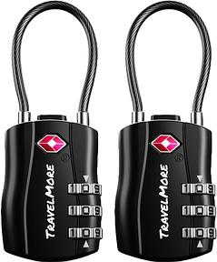 TSA-Kofferschlösser mit flexiblem Kabel, 2er-Pack Schwarz