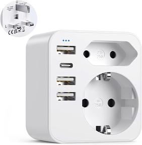 6-in-1 Reiseadapter UK (Typ G) mit USB-C & USB-A