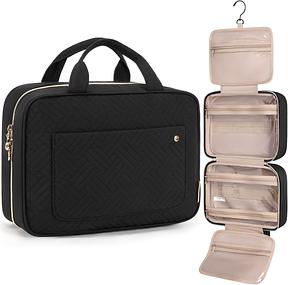 BAGSMART Kulturbeutel kulturtasche Damen, Kulturtasche zum Aufhängen, Toiletry Bag Kosmetiktasche Reise Waschtasche Transparent für Makeup, Toilettenartikel (M-schwarz)