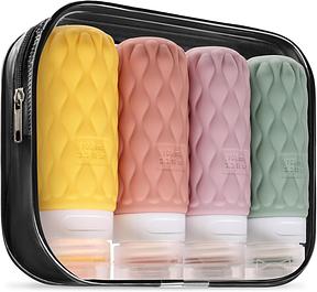 4 Stück Silikon Reiseflaschen für Toilettenartikel Mit Etiketten, Reise Flaschen zum Befüllen, 100ML Auslaufsichere Reiseflaschen Behälter Set für Shampoo und Conditioner