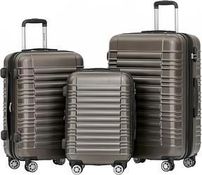 BEIBYE Hartschalen Koffer Trolley Rollkoffer Reisekoffer Zwillingsrollen Kofferset (Coffee, Set)