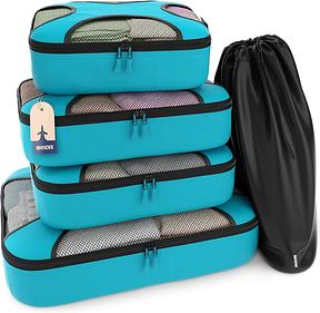 Shacke Packung - Packwürfel 4er Set – Reiseorganisierer Mit Wäschebeutel (Aquamarin)