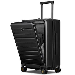LEVEL8 Handgepäck Koffer mit Laptopfach, Trolley Handgepäck Leichtgewicht Hartschalen Reisekoffer mit abschließbarer Vortasche 8 Spinner Rollen TSA-Schloss, 55cm, 40L, Schwarz