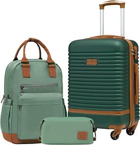 COOLIFE Koffer Trolley Reisekoffer ABS Hartschalen Trolley 4 Rollen TSA-Schloss 3-teiliges Koffer-Set inkl. Reiserucksack und Kulturbeutel