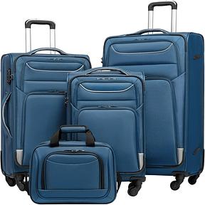 COOLIFE Koffer Trolley Reisekoffer 4 Rollen Stoffkoffer Handgepäck TSA-Schloss 2-teiliges Handgepäck-Set inkl. Große Umhängetasche