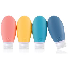 Silikon Reiseflaschen Set, 4 Stück 100ml Auslaufsicher Squeeze Reise Container Portable nachfüllbare Toilettenartikel Set, Leere Reisegröße für Shampoo Conditioner Lotion