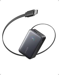 Anker Nano Powerbank, 10.000mAh Externer Akku mit 70cm Anker InstaCord Einzugskabel, 45W Max Kompakter Akku, Smart-Display